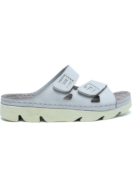 SIB220511 Kifidis-Natura Kadın Taşlı Anatomik Deri Terlik 36-41 Gri/grey