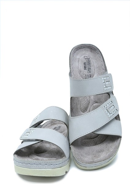 SIB220511 Kifidis-Natura Kadın Taşlı Anatomik Deri Terlik 36-41 Gri/grey fiyatları