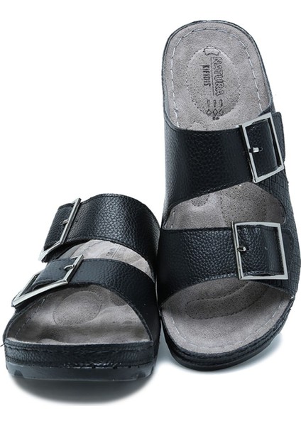 Kifidis SIB160117-V2 Kifidis-Natura Kadın Çift Bantlı Anatomik Deri Terlik 36-41 Siyah/black