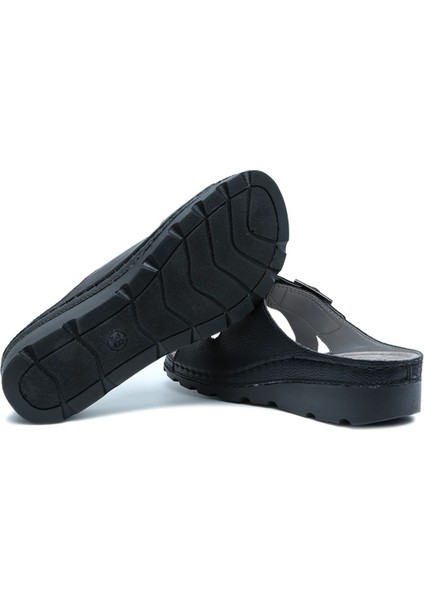 Kifidis SIB160117-V2 Kifidis-Natura Kadın Çift Bantlı Anatomik Deri Terlik 36-41 Siyah/black