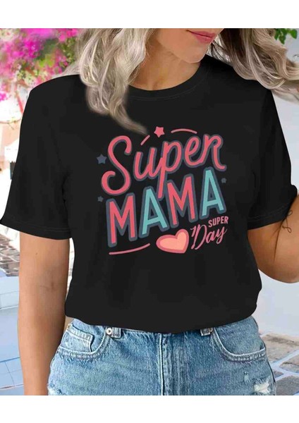 Super Mama Özel Tasarım Baskılı Oversize Tshirt