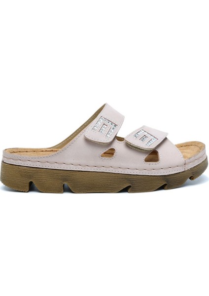 Kifidis SIB220511 Kifidis-Natura Kadın Taşlı Anatomik Deri Terlik 36-41 Pudra/powder