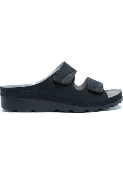 Kifidis SIB160147 Kifidis-Natura Kadın Çift Bantlı Anatomik Deri Terlik 36-41 Siyah/black