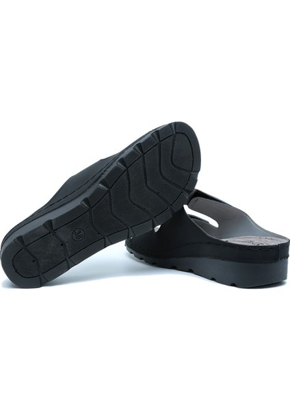 Kifidis SIB160147 Kifidis-Natura Kadın Çift Bantlı Anatomik Deri Terlik 36-41 Siyah/black