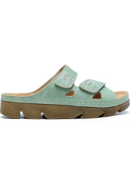 Kifidis SIB220511 Kifidis-Natura Kadın Taşlı Anatomik Deri Terlik 36-41 Yeşil/green