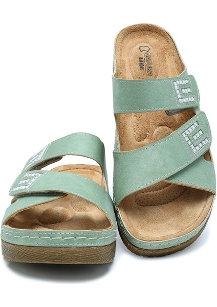 Kifidis SIB220511 Kifidis-Natura Kadın Taşlı Anatomik Deri Terlik 36-41 Yeşil/green fiyatları