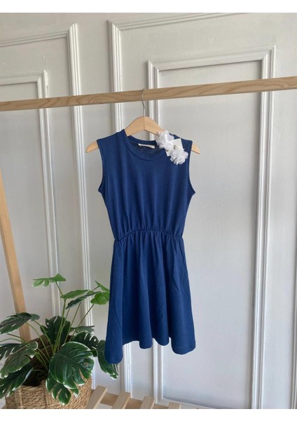 0013 - Kız Çocuk Açık Lacivert Elbise Beyaz Toka Takım fiyatları