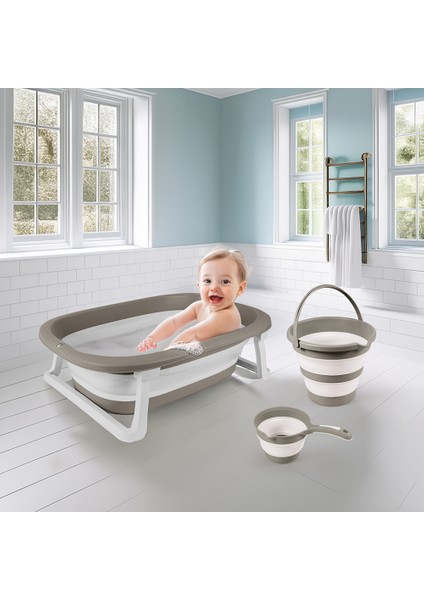 Katlanabilir 3 Lü Bebek Banyo Seti Stone Gri