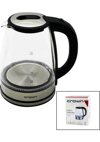 Cam - Ledli Kettle 1.8lt 1500W Çelik Taban - Krom Kapak 360° Gövde Plastik Kulp (4887)