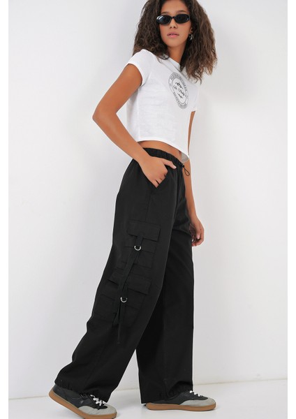 6691 Geniş Paça Kargo Pantolon - Siyah
