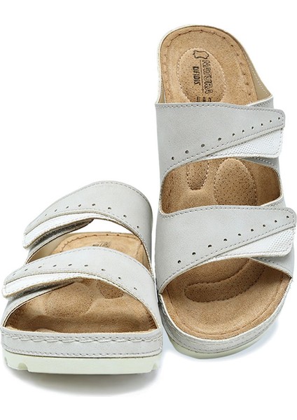 Kifidis SIB160147 Kifidis-Natura Kadın Çift Bantlı Anatomik Deri Terlik 36-41 Bej/beige