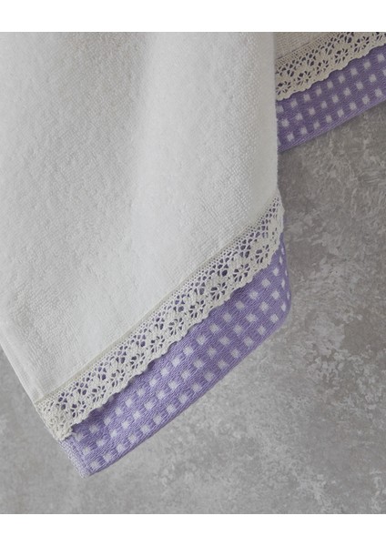 Petite Checked Pamuklu Kroşeli Yüz Havlusu 50x80 cm Ekru - Lila fiyatları