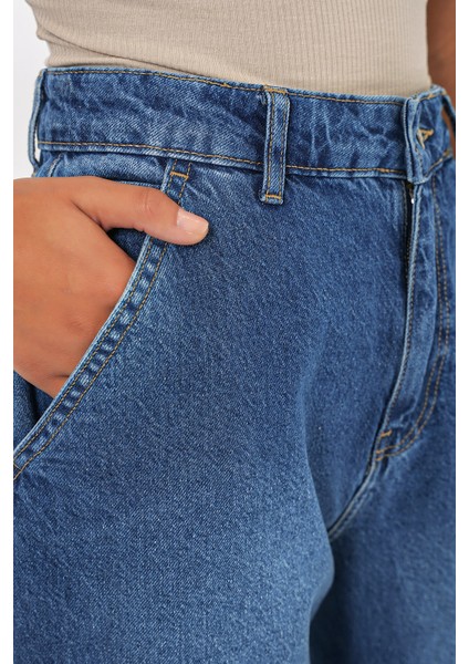 6688 Kadın Yüksek Bel Baggy Kot Pantolon - Lacivert