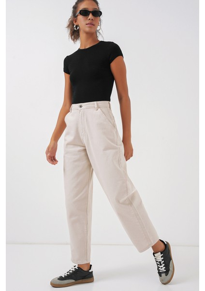 6703 Yüksek Bel Kot Pantolon - Ekru fiyatları