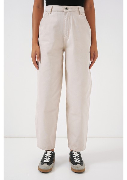 6703 Yüksek Bel Kot Pantolon - Ekru modelleri