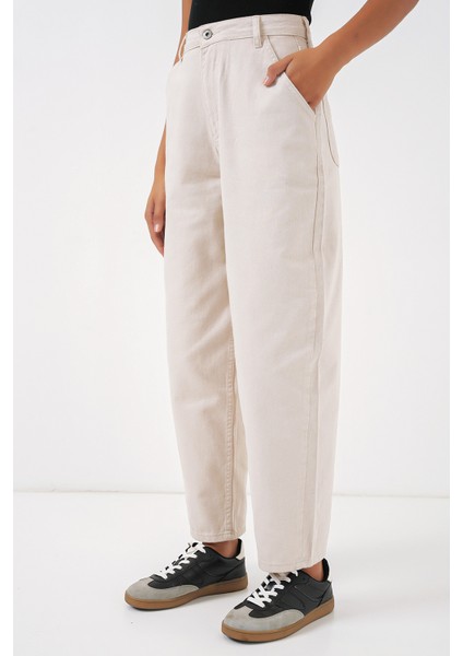 6703 Yüksek Bel Kot Pantolon - Ekru fırsatları