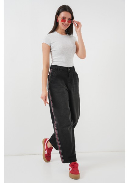 Kadın Baggy Kot Pantolon 6700 - Siyah