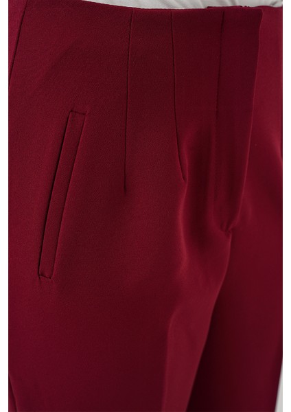 6650 Yüksek Bel Kumaş Pantolon - Bordo