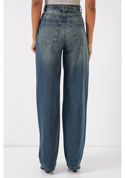 6689 Kadın Yüksek Bel Baggy Kot Pantolon - Indigo