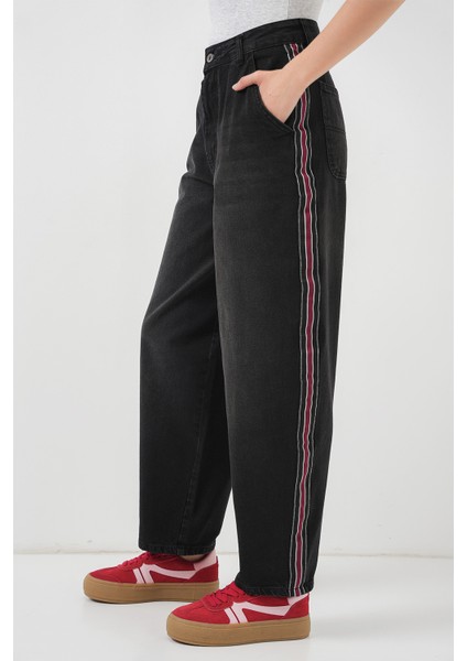 Kadın Baggy Kot Pantolon 6700 - Siyah