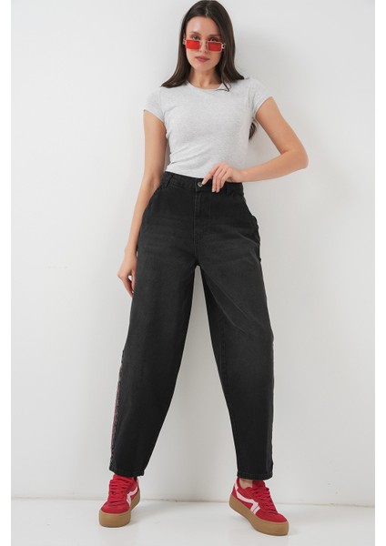 Kadın Baggy Kot Pantolon 6700 - Siyah