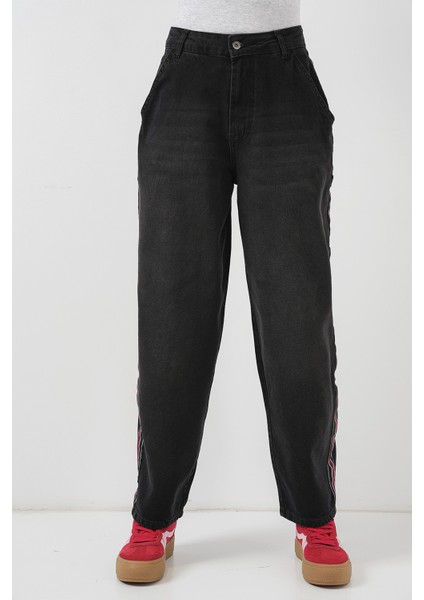 Kadın Baggy Kot Pantolon 6700 - Siyah