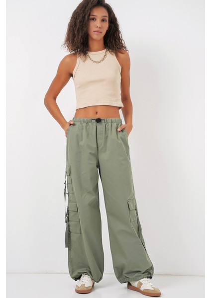 6691 Geniş Paça Kargo Pantolon - Çağla