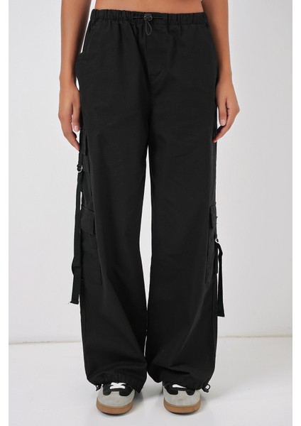 6691 Geniş Paça Kargo Pantolon - Siyah indirimleri