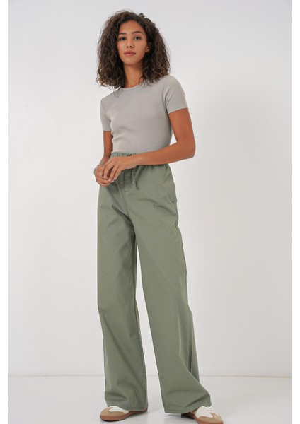 6690 Kadın Bol Paça Yüksek Bel Pantolon - Çağla modelleri
