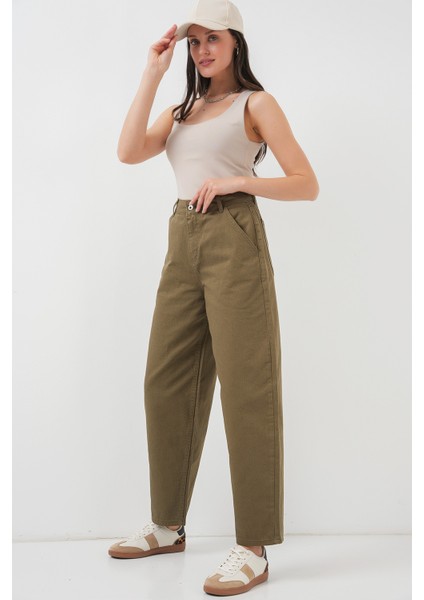 6703 Yüksek Bel Kot Pantolon - Haki