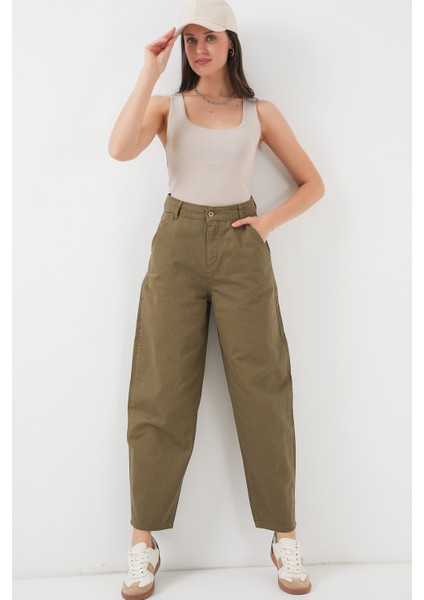 6703 Yüksek Bel Kot Pantolon - Haki modelleri