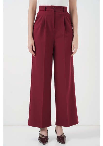 6647 Bol Paça Kumaş Pantolon - Bordo
