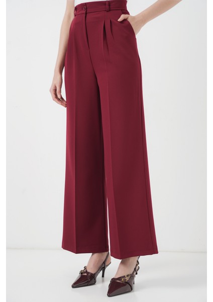 6647 Bol Paça Kumaş Pantolon - Bordo