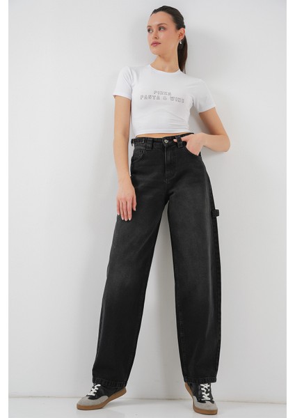 Kadın Yüksek Bel Kot Pantolon 6701 - Siyah