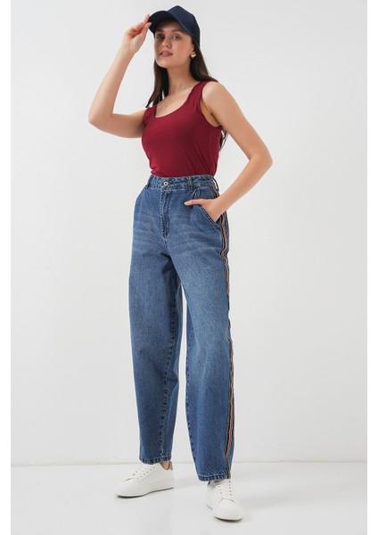 Kadın Baggy Kot Pantolon 6700 - Lacivert
