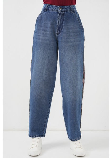 Kadın Baggy Kot Pantolon 6700 - Lacivert