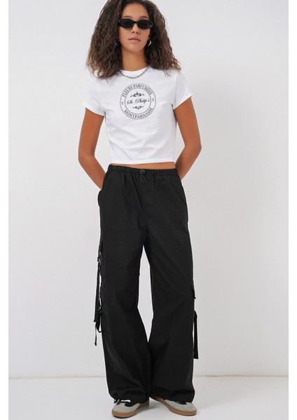 6691 Geniş Paça Kargo Pantolon - Siyah fiyatları