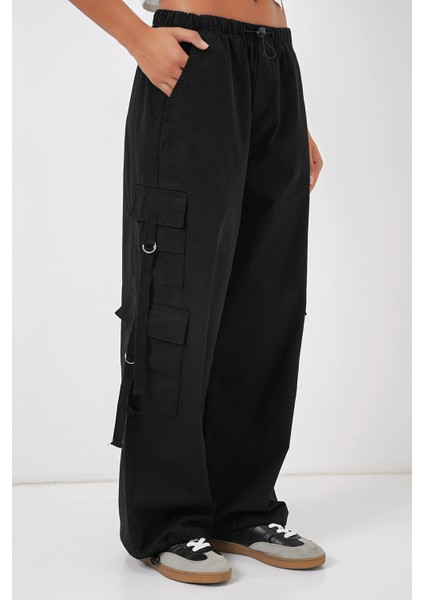 6691 Geniş Paça Kargo Pantolon - Siyah fırsatları
