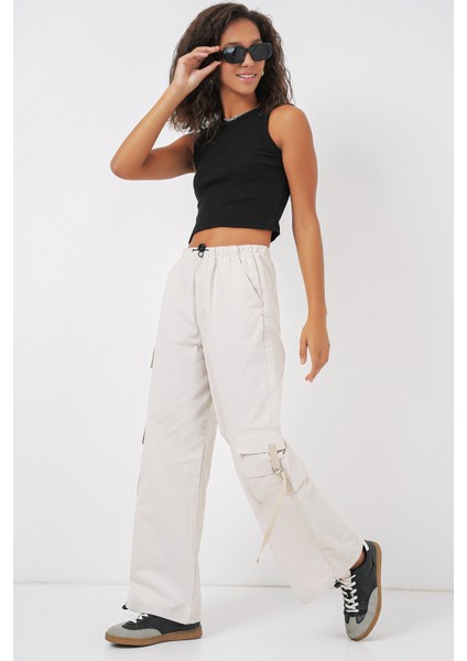 6691 Geniş Paça Kargo Pantolon - Ekru fiyatları