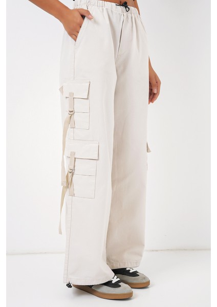 6691 Geniş Paça Kargo Pantolon - Ekru fırsatları