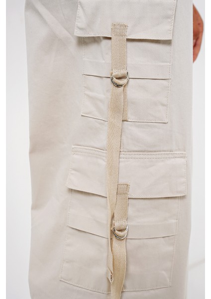6691 Geniş Paça Kargo Pantolon - Ekru indirimleri