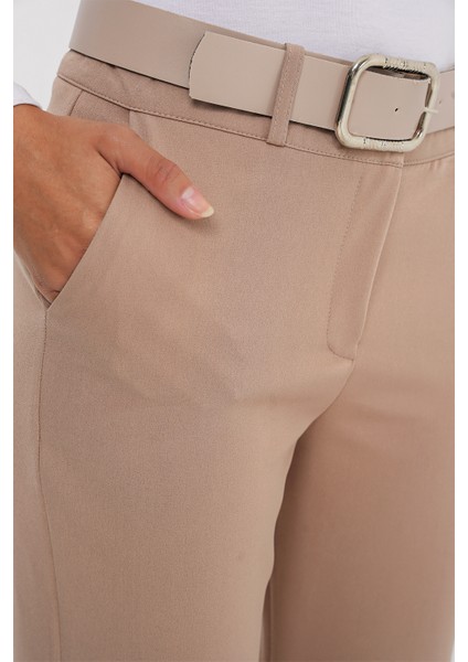 6538 Kemerli Ispanyol Paça Pantolon - Bej fırsatları