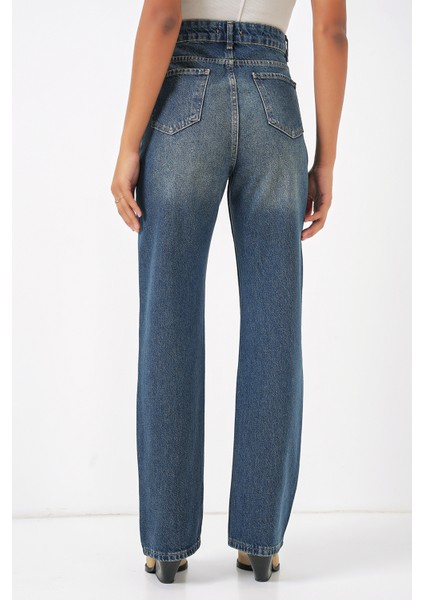 6687 Bol Paça Kot Pantolon - Indigo fırsatları