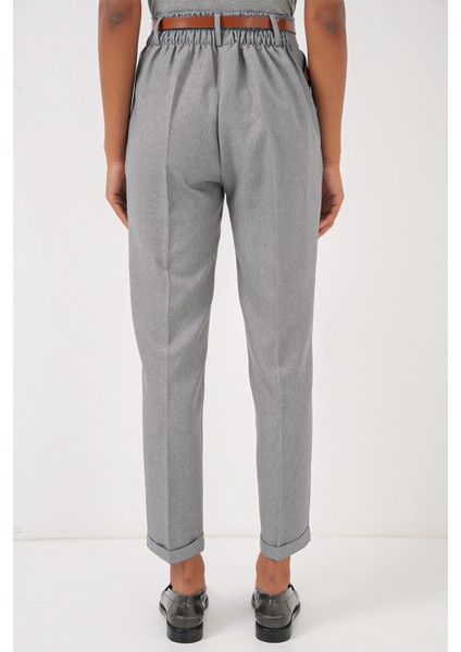 6686 Kadın Pileli Kemerli Kumaş Pantolon - Gri indirimleri