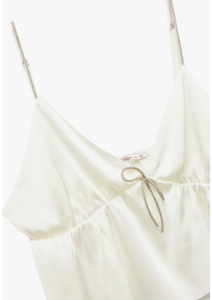 V Yaka Askılı Bridal Saten Crop Pijama Üstü modelleri