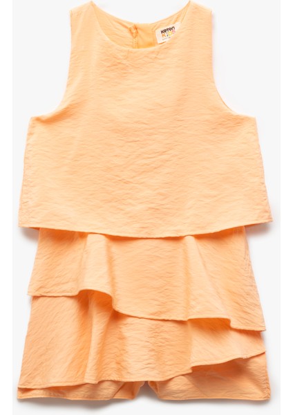 Volanlı Katlı Kolsuz Viskon Kısa Tulum