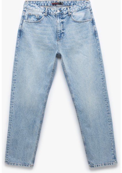 Pamuklu Normal Bel Düğmeli Vintage Straight Fit Jean Pantolon