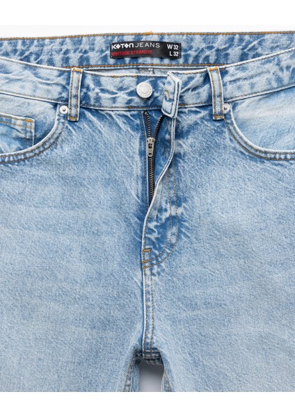 Pamuklu Normal Bel Düğmeli Vintage Straight Fit Jean Pantolon indirimleri