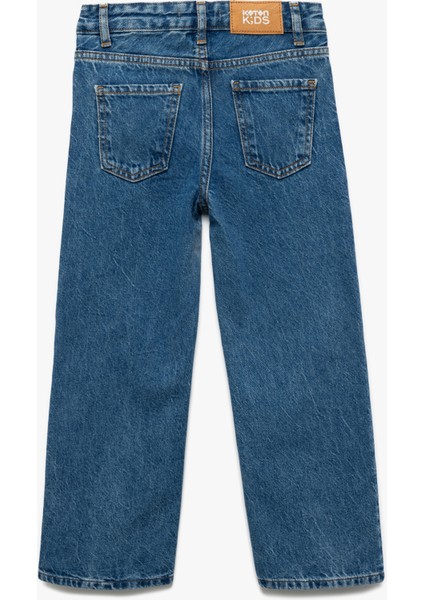 Pamuklu Taşlı Geniş Paça Jean Pantolon