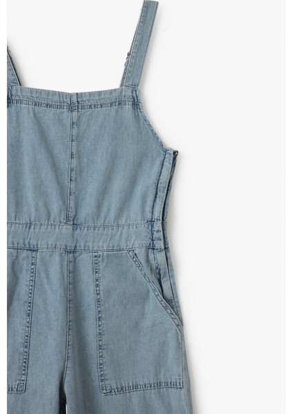 Kare Yaka Cepli Dikiş Detaylı Kolsuz Denim Tulum modelleri